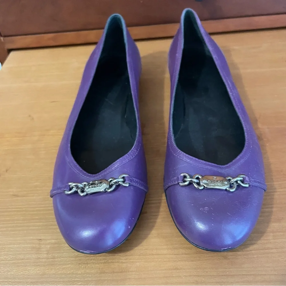 Vintage GUCCI Purple Leather Ballet Flats - 40C - Picture 2 of 15